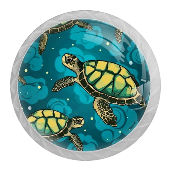 HemaKayy 4 Pack 1.37" Decorative Cabinet Knobs - Elegant ABS Glass Handles for Home Furniture Decor - Dresser Drawer Closet Door Pulls - Perfect for Kitchen Bedroom - Ocean Sea Swimming Turtle