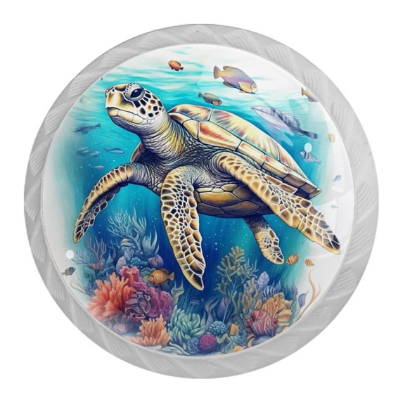 HemaKayy 4 Pack 1.37" Decorative Cabinet Knobs - Elegant ABS Glass Handles for Home Furniture Decor - Dresser Drawer Closet Door Pulls - Perfect for Kitchen Bedroom - Ocean Sea Swimming Turtle