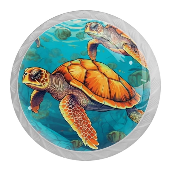 HemaKayy 4 Pack 1.37" Decorative Cabinet Knobs - Elegant ABS Glass Handles for Home Furniture Decor - Dresser Drawer Closet Door Pulls - Perfect for Kitchen Bedroom - Ocean Sea Swimming Turtle