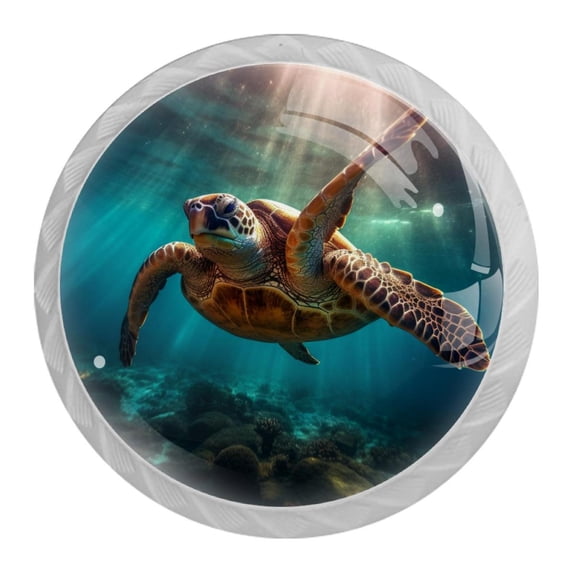 HemaKayy 4 Pack 1.37" Decorative Cabinet Knobs - Elegant ABS Glass Handles for Home Furniture Decor - Dresser Drawer Closet Door Pulls - Perfect for Kitchen Bedroom - Ocean Sea Swimming Turtle