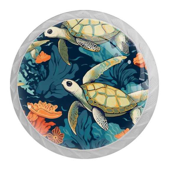 HemaKayy 4 Pack 1.37" Decorative Cabinet Knobs - Elegant ABS Glass Handles for Home Furniture Decor - Dresser Drawer Closet Door Pulls - Perfect for Kitchen Bedroom - Ocean Sea Swimming Turtle