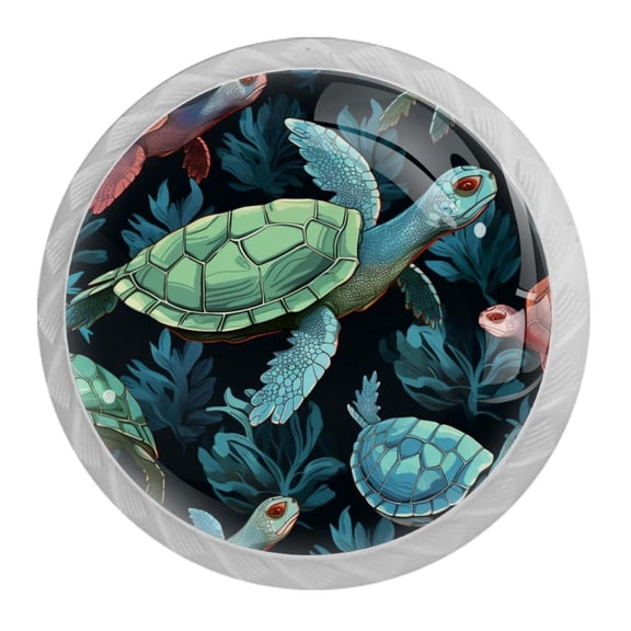 HemaKayy 4 Pack 1.37" Decorative Cabinet Knobs - Elegant ABS Glass Handles for Home Furniture Decor - Dresser Drawer Closet Door Pulls - Perfect for Kitchen Bedroom - Ocean Sea Swimming Turtle