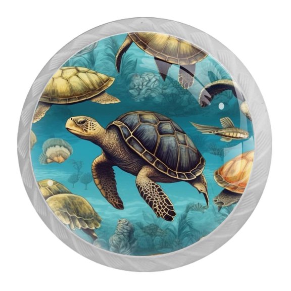 HemaKayy 4 Pack 1.37" Decorative Cabinet Knobs - Elegant ABS Glass Handles for Home Furniture Decor - Dresser Drawer Closet Door Pulls - Perfect for Kitchen Bedroom - Ocean Sea Swimming Turtle