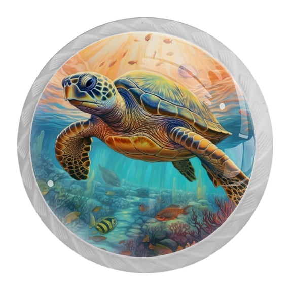 HemaKayy 4 Pack 1.37" Decorative Cabinet Knobs - Elegant ABS Glass Handles for Home Furniture Decor - Dresser Drawer Closet Door Pulls - Perfect for Kitchen Bedroom - Ocean Sea Swimming Turtle