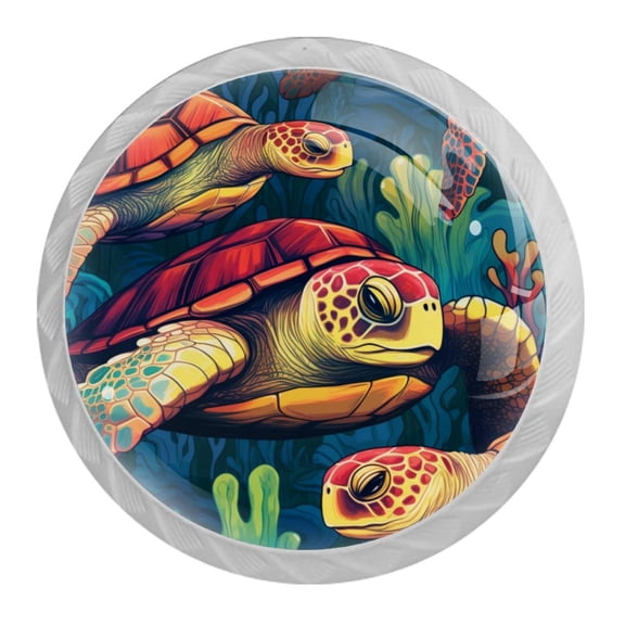 HemaKayy 4 Pack 1.37" Decorative Cabinet Knobs - Elegant ABS Glass Handles for Home Furniture Decor - Dresser Drawer Closet Door Pulls - Perfect for Kitchen Bedroom - Ocean Sea Swimming Turtle