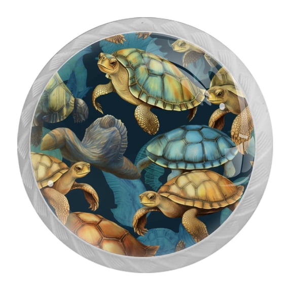 HemaKayy 4 Pack 1.37" Decorative Cabinet Knobs - Elegant ABS Glass Handles for Home Furniture Decor - Dresser Drawer Closet Door Pulls - Perfect for Kitchen Bedroom - Ocean Sea Swimming Turtle