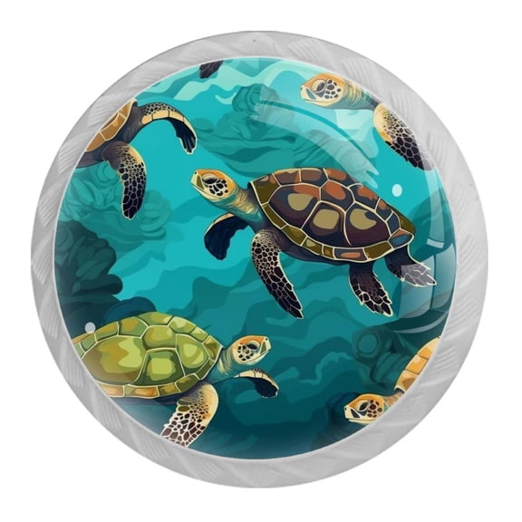 HemaKayy 4 Pack 1.37" Decorative Cabinet Knobs - Elegant ABS Glass Handles for Home Furniture Decor - Dresser Drawer Closet Door Pulls - Perfect for Kitchen Bedroom - Ocean Sea Swimming Turtle
