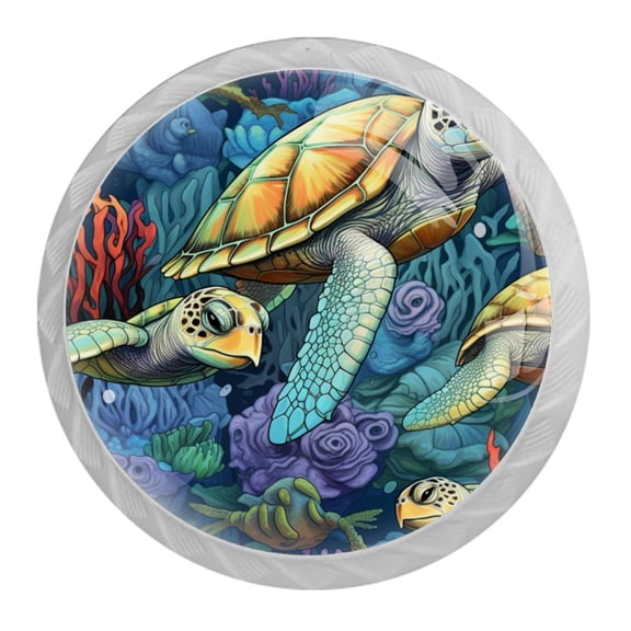 HemaKayy 4 Pack 1.37" Decorative Cabinet Knobs - Elegant ABS Glass Handles for Home Furniture Decor - Dresser Drawer Closet Door Pulls - Perfect for Kitchen Bedroom - Ocean Sea Swimming Turtle