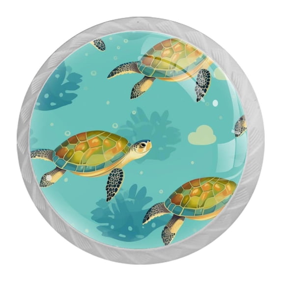 HemaKayy 4 Pack 1.37" Decorative Cabinet Knobs - Elegant ABS Glass Handles for Home Furniture Decor - Dresser Drawer Closet Door Pulls - Perfect for Kitchen Bedroom - Ocean Sea Swimming Turtle