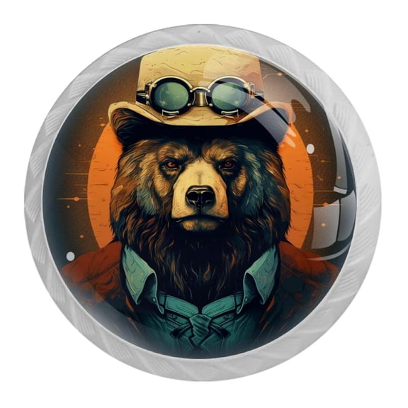 HemaKayy 4 Pack 1.37" Decorative Cabinet Knobs - Elegant ABS Glass Handles for Home Furniture Decor - Dresser Drawer Door Pulls - Perfect for Kitchen Bedroom - Animal Big Bear