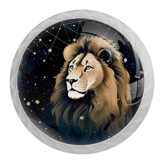 HemaKayy 4 Pack 1.37" Decorative Cabinet Knobs - Elegant ABS Glass Handles for Home Furniture Decor - Dresser Drawer Door Pulls - Perfect for Kitchen Bedroom - Leo Constellation