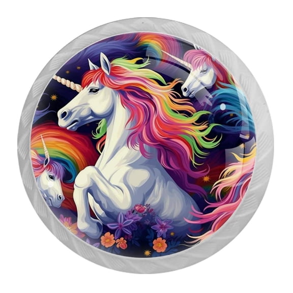 HemaKayy 4 Pack 1.37" Decorative Cabinet Knobs - Elegant ABS Glass Handles for Home Furniture Decor - Dresser Drawer Door Pulls - Perfect for Kitchen Bedroom - Mysteriou Unicorn