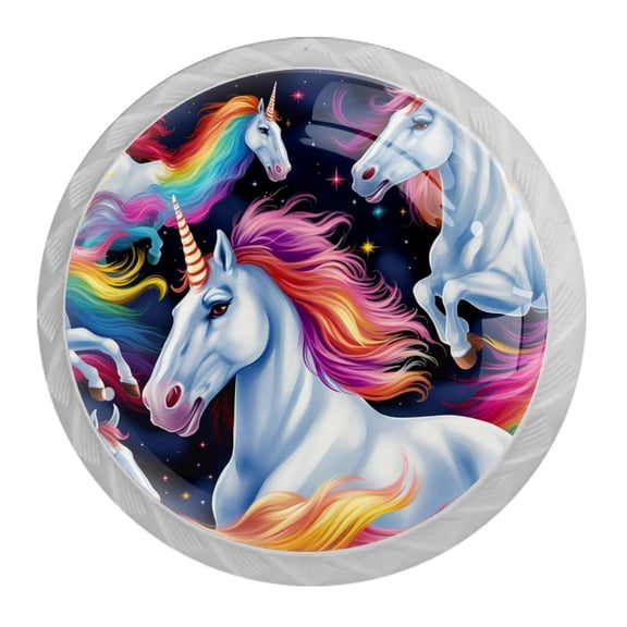 HemaKayy 4 Pack 1.37" Decorative Cabinet Knobs - Elegant ABS Glass Handles for Home Furniture Decor - Dresser Drawer Door Pulls - Perfect for Kitchen Bedroom - Mysteriou Unicorn