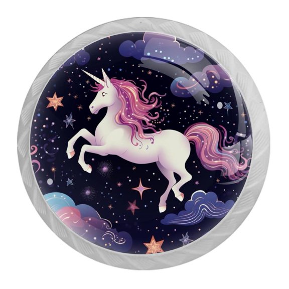 HemaKayy 4 Pack 1.37" Decorative Cabinet Knobs - Elegant ABS Glass Handles for Home Furniture Decor - Dresser Drawer Door Pulls - Perfect for Kitchen Bedroom - Mysteriou Unicorn