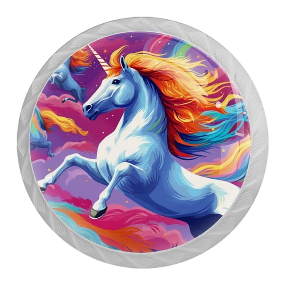 HemaKayy 4 Pack 1.37" Decorative Cabinet Knobs - Elegant ABS Glass Handles for Home Furniture Decor - Dresser Drawer Door Pulls - Perfect for Kitchen Bedroom - Mysteriou Unicorn
