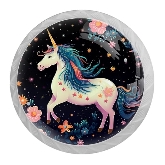 HemaKayy 4 Pack 1.37" Decorative Cabinet Knobs - Elegant ABS Glass Handles for Home Furniture Decor - Dresser Drawer Door Pulls - Perfect for Kitchen Bedroom - Mysteriou Unicorn
