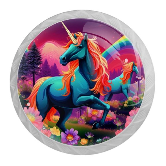 HemaKayy 4 Pack 1.37" Decorative Cabinet Knobs - Elegant ABS Glass Handles for Home Furniture Decor - Dresser Drawer Door Pulls - Perfect for Kitchen Bedroom - Mysteriou Unicorn