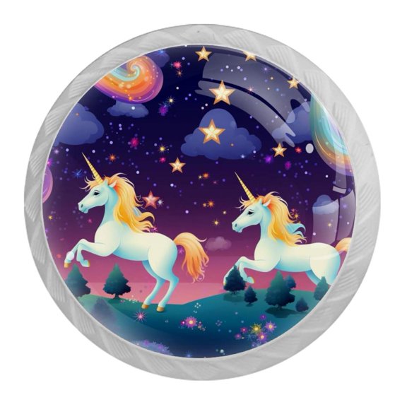 HemaKayy 4 Pack 1.37" Decorative Cabinet Knobs - Elegant ABS Glass Handles for Home Furniture Decor - Dresser Drawer Door Pulls - Perfect for Kitchen Bedroom - Mysteriou Unicorn