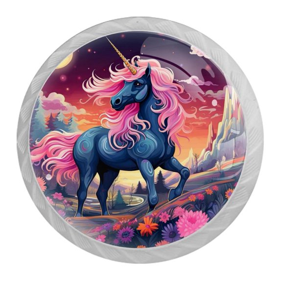 HemaKayy 4 Pack 1.37" Decorative Cabinet Knobs - Elegant ABS Glass Handles for Home Furniture Decor - Dresser Drawer Door Pulls - Perfect for Kitchen Bedroom - Mysteriou Unicorn