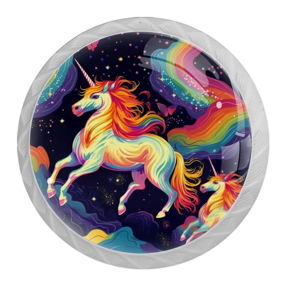 HemaKayy 4 Pack 1.37" Decorative Cabinet Knobs - Elegant ABS Glass Handles for Home Furniture Decor - Dresser Drawer Door Pulls - Perfect for Kitchen Bedroom - Mysteriou Unicorn