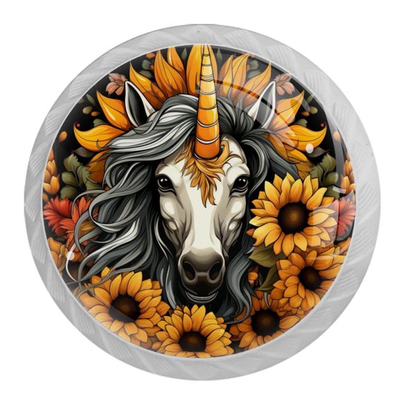 HemaKayy 4 Pack 1.37" Decorative Cabinet Knobs - Elegant ABS Glass Handles for Home Furniture Decor - Dresser Drawer Door Pulls - Perfect for Kitchen Bedroom - Mysteriou Unicorn