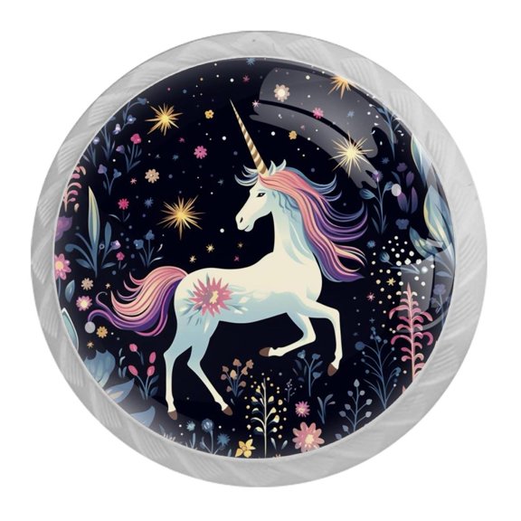 HemaKayy 4 Pack 1.37" Decorative Cabinet Knobs - Elegant ABS Glass Handles for Home Furniture Decor - Dresser Drawer Door Pulls - Perfect for Kitchen Bedroom - Mysteriou Unicorn