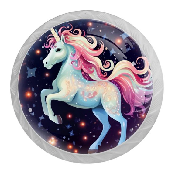 HemaKayy 4 Pack 1.37" Decorative Cabinet Knobs - Elegant ABS Glass Handles for Home Furniture Decor - Dresser Drawer Door Pulls - Perfect for Kitchen Bedroom - Mysteriou Unicorn