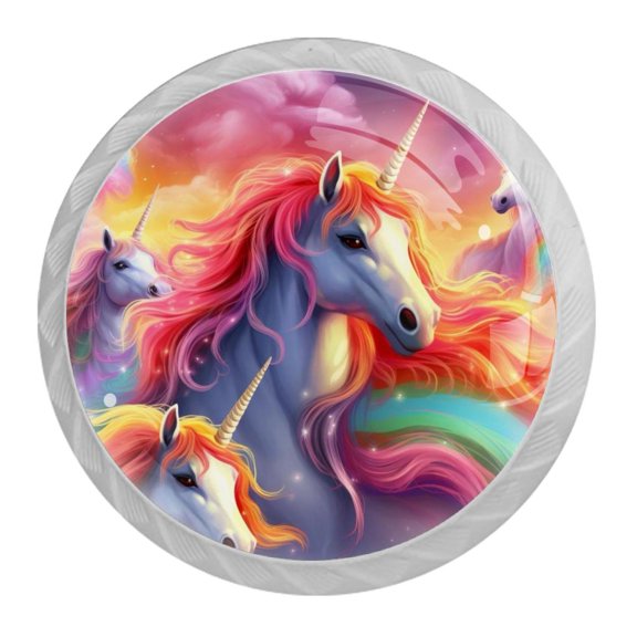 HemaKayy 4 Pack 1.37" Decorative Cabinet Knobs - Elegant ABS Glass Handles for Home Furniture Decor - Dresser Drawer Door Pulls - Perfect for Kitchen Bedroom - Mysteriou Unicorn