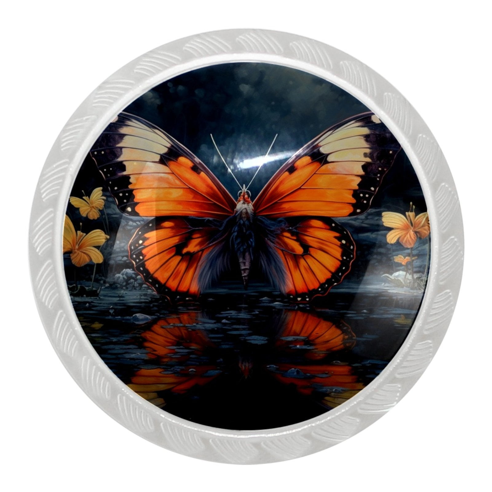 HemaKayy 4 Pack 1.37" Decorative Cabinet Knobs - Elegant ABS Glass Handles for Home Furniture Decor - Dresser Drawer Door Pulls - Perfect for Kitchen Bedroom - Orange Butterfly Water Reflect