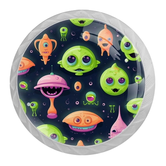 HemaKayy 4 Pack 1.37" Decorative Cabinet Knobs - Elegant ABS Glass Handles for Home Furniture Decor - Dresser Drawer Door Pulls - Perfect for Kitchen Bedroom - Outer Space Alien