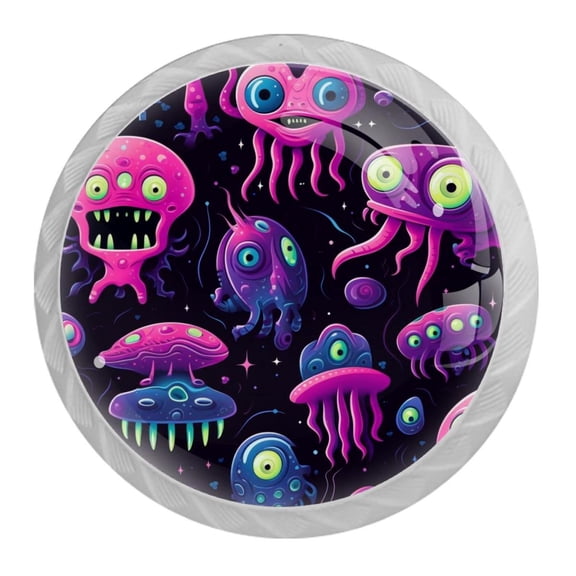 HemaKayy 4 Pack 1.37" Decorative Cabinet Knobs - Elegant ABS Glass Handles for Home Furniture Decor - Dresser Drawer Door Pulls - Perfect for Kitchen Bedroom - Outer Space Alien