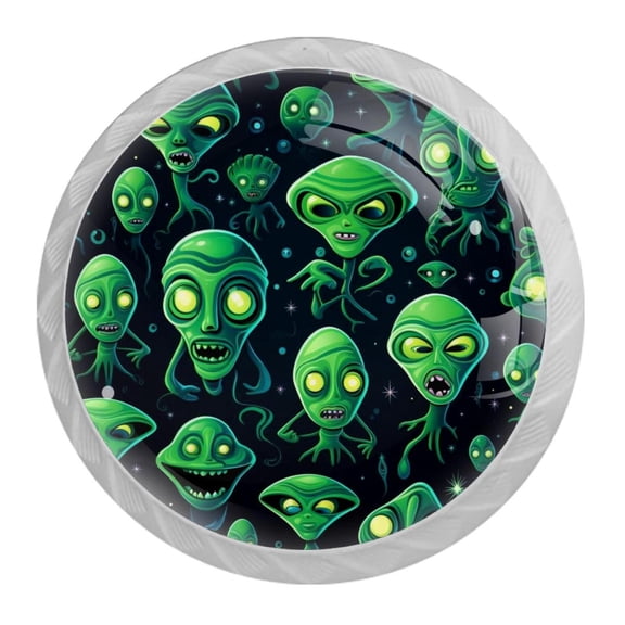 HemaKayy 4 Pack 1.37" Decorative Cabinet Knobs - Elegant ABS Glass Handles for Home Furniture Decor - Dresser Drawer Door Pulls - Perfect for Kitchen Bedroom - Outer Space Alien