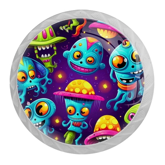 HemaKayy 4 Pack 1.37" Decorative Cabinet Knobs - Elegant ABS Glass Handles for Home Furniture Decor - Dresser Drawer Door Pulls - Perfect for Kitchen Bedroom - Outer Space Alien