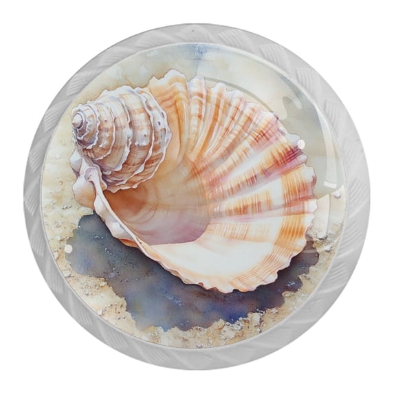 HemaKayy 4 Pack 1.37" Decorative Cabinet Knobs - Elegant ABS Glass Handles for Home Furniture Decor - Dresser Drawer Door Pulls - Perfect for Kitchen Bedroom - Sea Shell Sandy Beach
