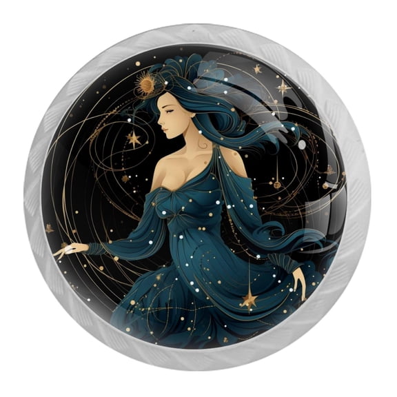 HemaKayy 4 Pack 1.37" Decorative Cabinet Knobs - Elegant ABS Glass Handles for Home Furniture Decor - Dresser Drawer Door Pulls - Perfect for Kitchen Bedroom - Virgo Constellation