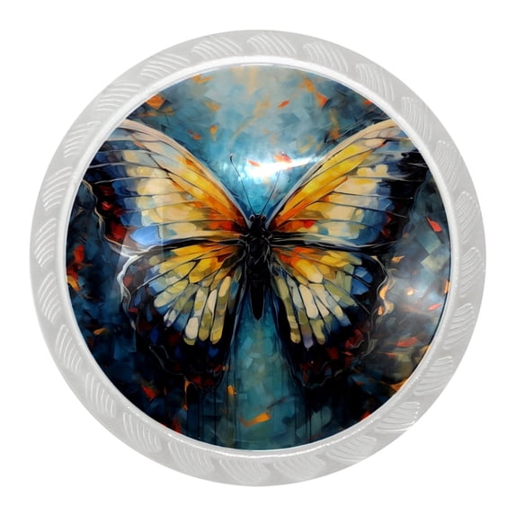 HemaKayy 4 Pack 1.37" Decorative Cabinet Knobs - Elegant ABS Glass Handles for Home Furniture Decor - Dresser Drawer Door Pulls - Perfect for Kitchen - Blue White Yellow Butterfly Glassy Texture