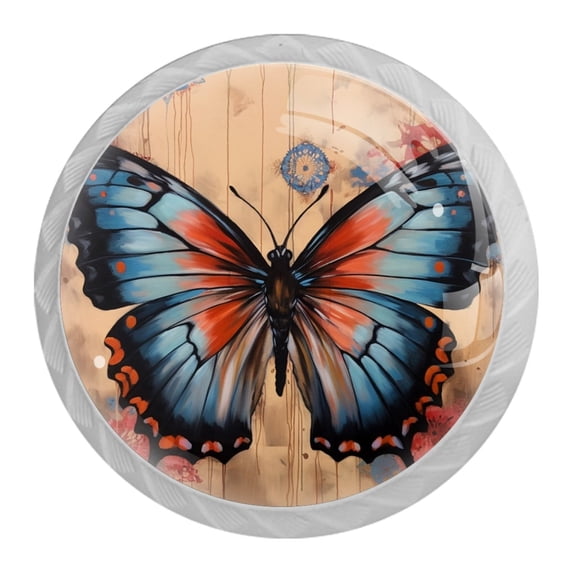 HemaKayy 4 Pack 1.37" Decorative Cabinet Knobs - Elegant Door Handles for Home Kitchen Bedroom Furniture Decor | ABS Resin with Glass Finish | Easy Installation | Blue Butterfly Ink Paint Flowers