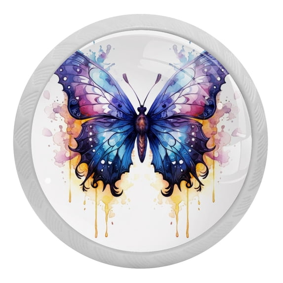 HemaKayy 4 Pack 1.37" Decorative Cabinet Knobs - Glow in the Dark - Durable ABS & Glass - Easy Installation - Versatile Usage - Enhance Home, Kitchen Decor - Painted Colorful Butterfly