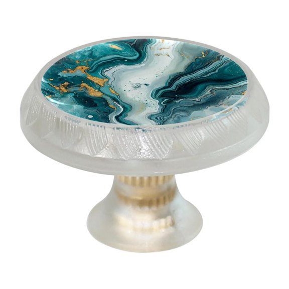 HemaKayy 4 Pack 1.37" Decorative Cabinet Knobs - Themed ABS Glass Drawer Handle, Durable & Rust-Resistant, Perfect for Kitchen, Bathroom, and Home Decor - Unique Marble Texture