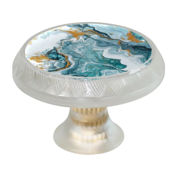 HemaKayy 4 Pack 1.37" Decorative Cabinet Knobs - Themed ABS Glass Drawer Handle, Durable & Rust-Resistant, Perfect for Kitchen, Bathroom, and Home Decor - Unique Marble Texture