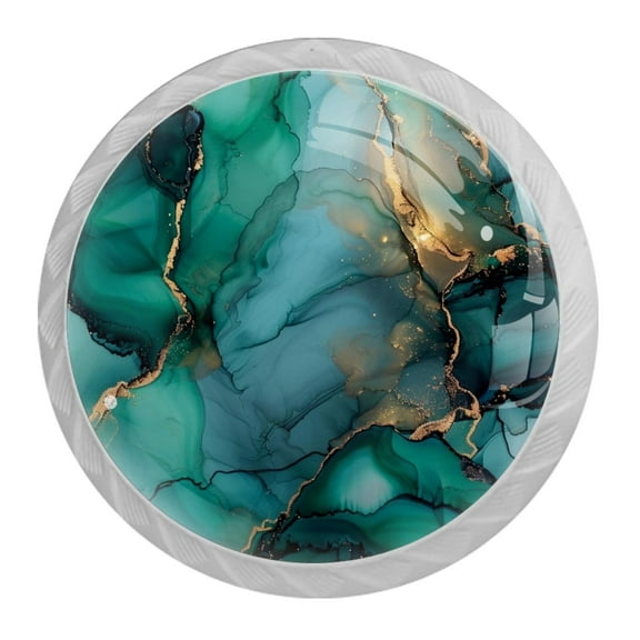 HemaKayy 4 Pack 1.37" Decorative Dark Green Gold Marble Kitchen Cabinet Knobs with Screws (0.28lb)