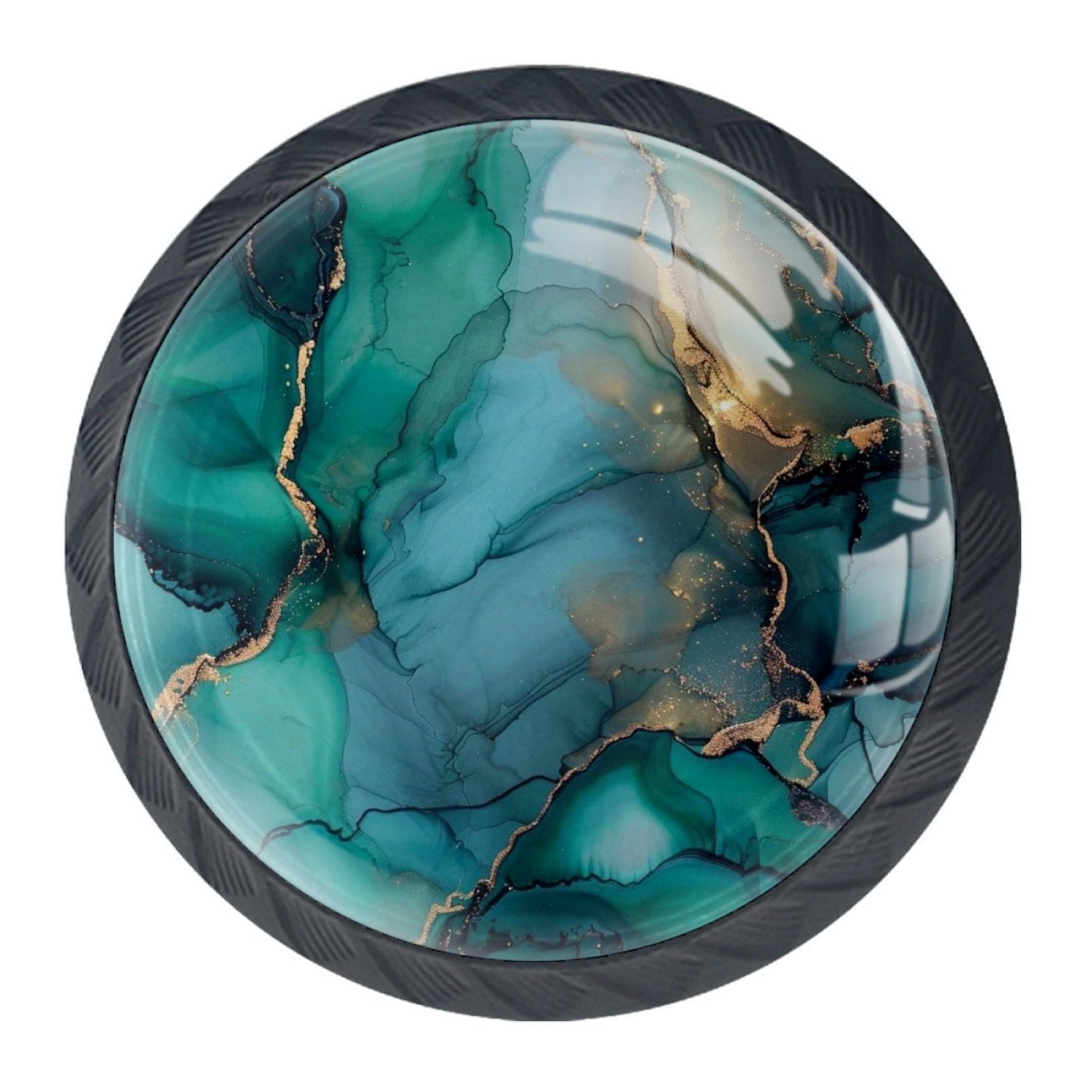 HemaKayy 4 Pack 1.37" Decorative Marble Cabinet Knobs - Elegant ABS Cabochon Glass Round Handles for Home Kitchen Bedroom | Upgrade Your Furniture Drawer Dresser Closet Décor - Dark Green Gold