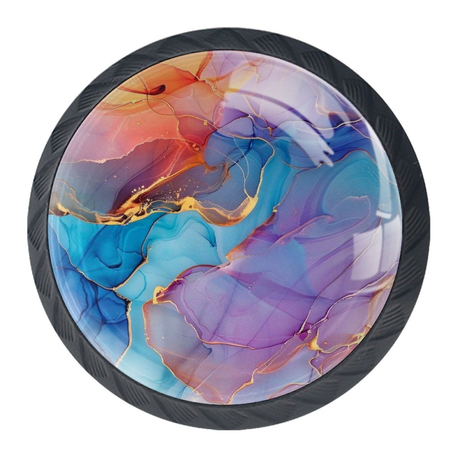 HemaKayy 4 Pack 1.37" Decorative Marble Cabinet Knobs - Stylish Design and Premium ABS Cabochon Glass - Round Handles for Drawers and Furniture - Upgrade Your Home Kitchen Décor! - Colorful Gold