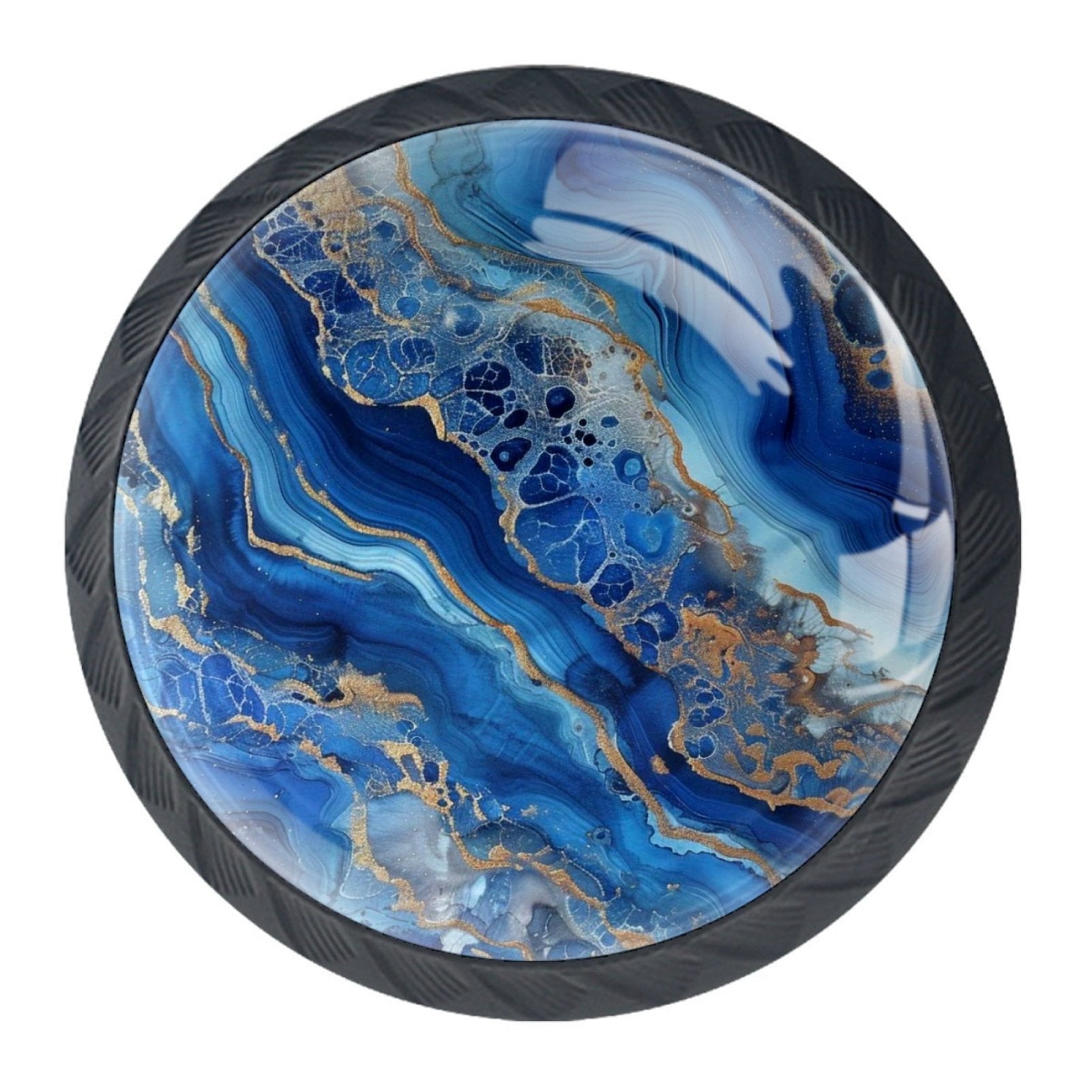 HemaKayy 4 Pack 1.37" Decorative Marble Cabinet Knobs - Stylish Drawer Handles - Durable ABS Cabochon Glass - Perfect for Home, Furniture, Kitchen and Bedroom - Easy to Install - Blue Gold Liquid