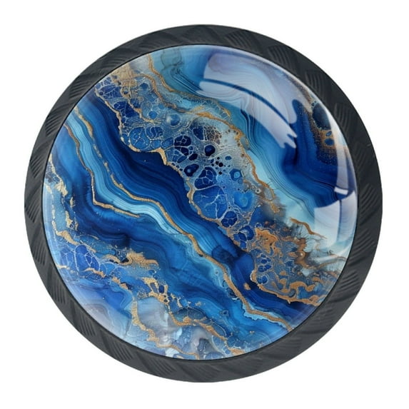 HemaKayy 4 Pack 1.37" Decorative Marble Cabinet Knobs - Stylish Drawer Handles - Durable ABS Cabochon Glass - Perfect for Home, Furniture, Kitchen and Bedroom - Easy to Install - Blue Gold Liquid