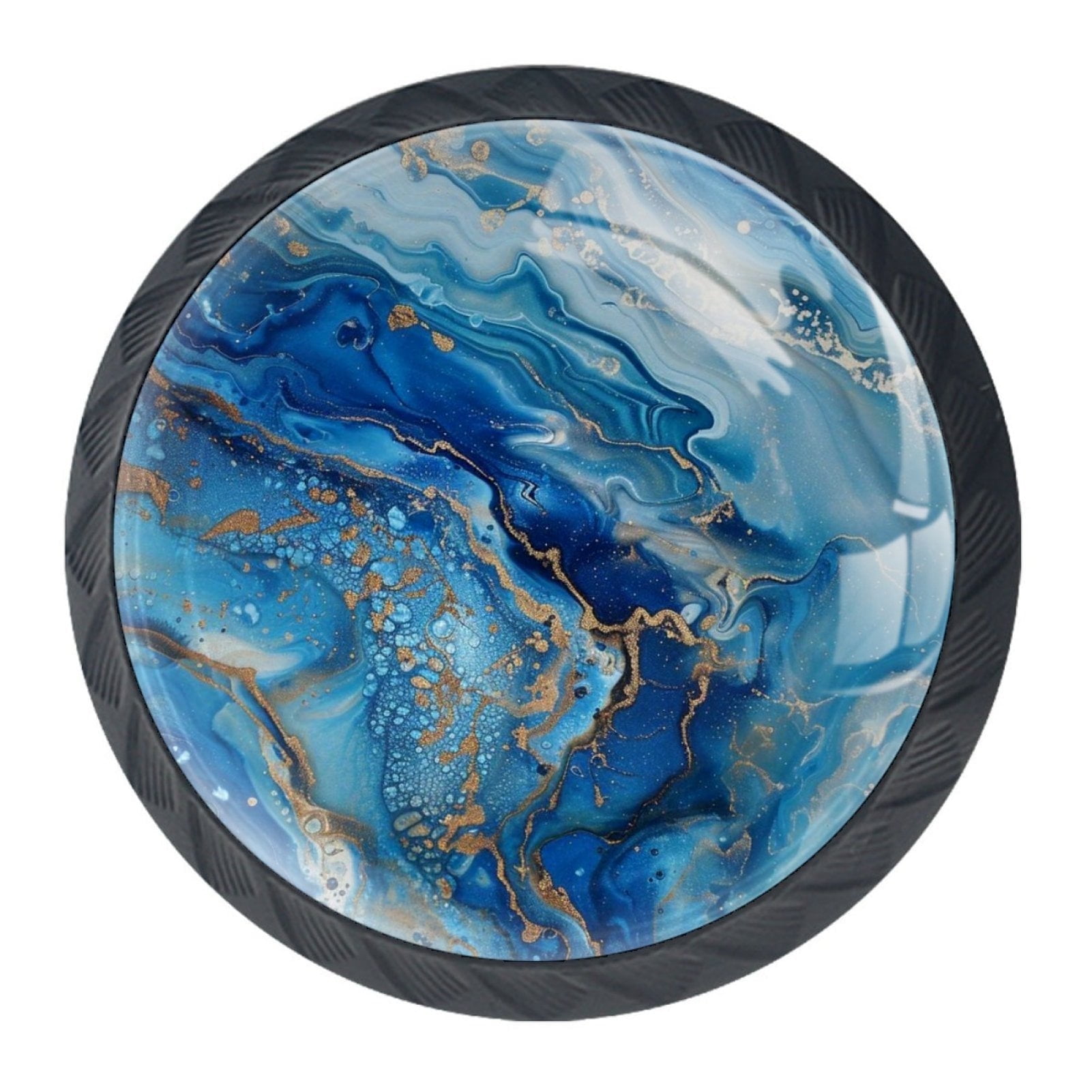 HemaKayy 4 Pack 1.37" Decorative Marble Cabinet Knobs - Upgrade Your Home with Durable ABS Cabochon Glass Handles - Stylish & Unique Design - Perfect for Furniture, Kitchen - Blue Gold Texture