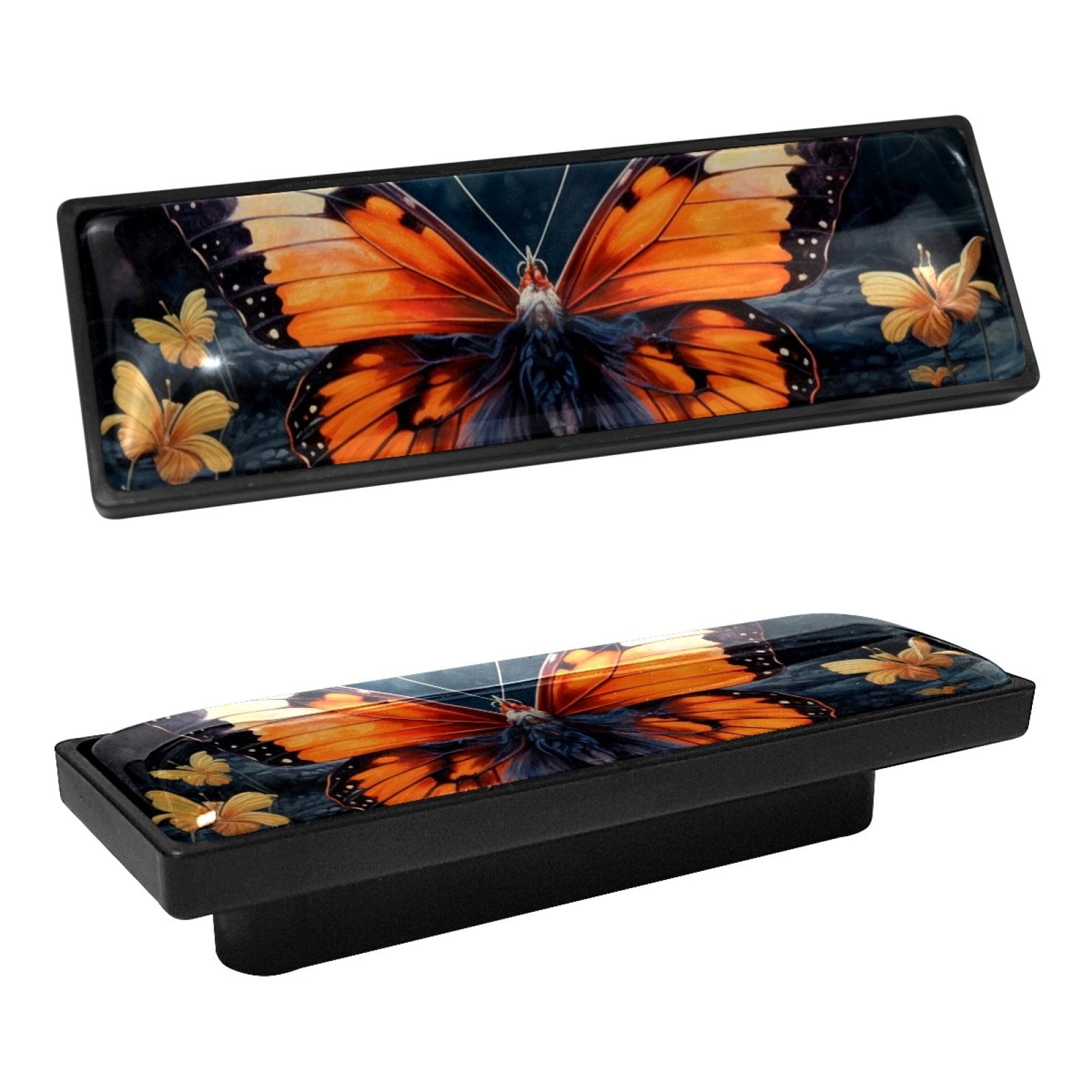 HemaKayy 4 Pack 3.6" Decorative Cabinet Pulls - Durable & Long-lasting | Easy Installation | Elegant & Stylish Decor for Home, Kitchen Bedroom Furniture Handles | Orange Butterfly Water Reflect