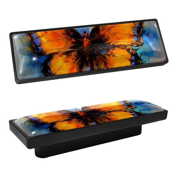 HemaKayy 4 Pack 3.6" Decorative Cabinet Pulls - Durable & Long-lasting | Easy Installation | Elegant & Stylish Decor for Home, Kitchen Furniture Handles | Orange Butterfly Blue Ink Oil Painting