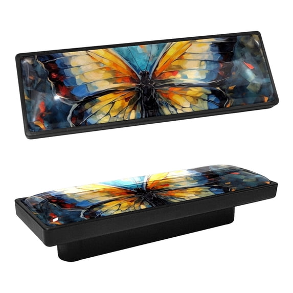 HemaKayy 4 Pack 3.6" Decorative Cabinet Pulls - Durable & Long-lasting | Easy Installation | Elegant & Stylish Decor for Home, Kitchen Handles | Blue White Yellow Butterfly Glassy Texture