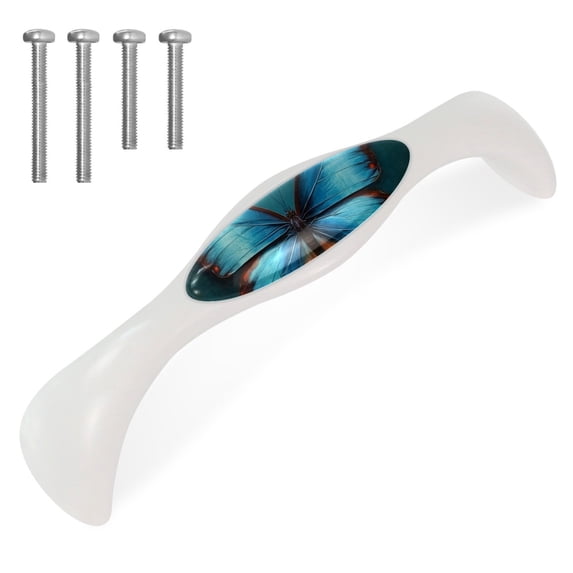 HemaKayy 4 Pack 5.6" Decorative Cabinet Pulls - Stylish ABS Glass Double Hole Handles for Cabinets, Drawers, and Doors - Perfect for Home Kitchen Furniture Decor | Blue Butterfly